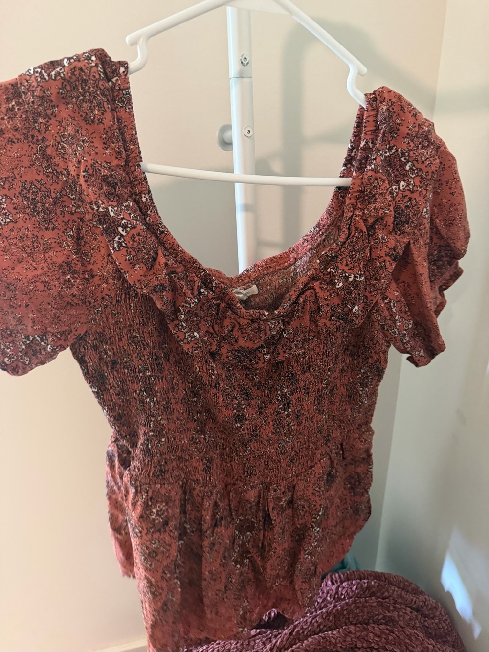 Maurices Rust Floral Off-Shoulder Smocked Peplum Top